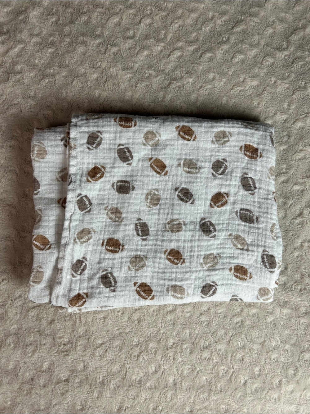 ChickPea Football Baby Swaddle Blanket Brown Tan White Muslin Cotton Lovey